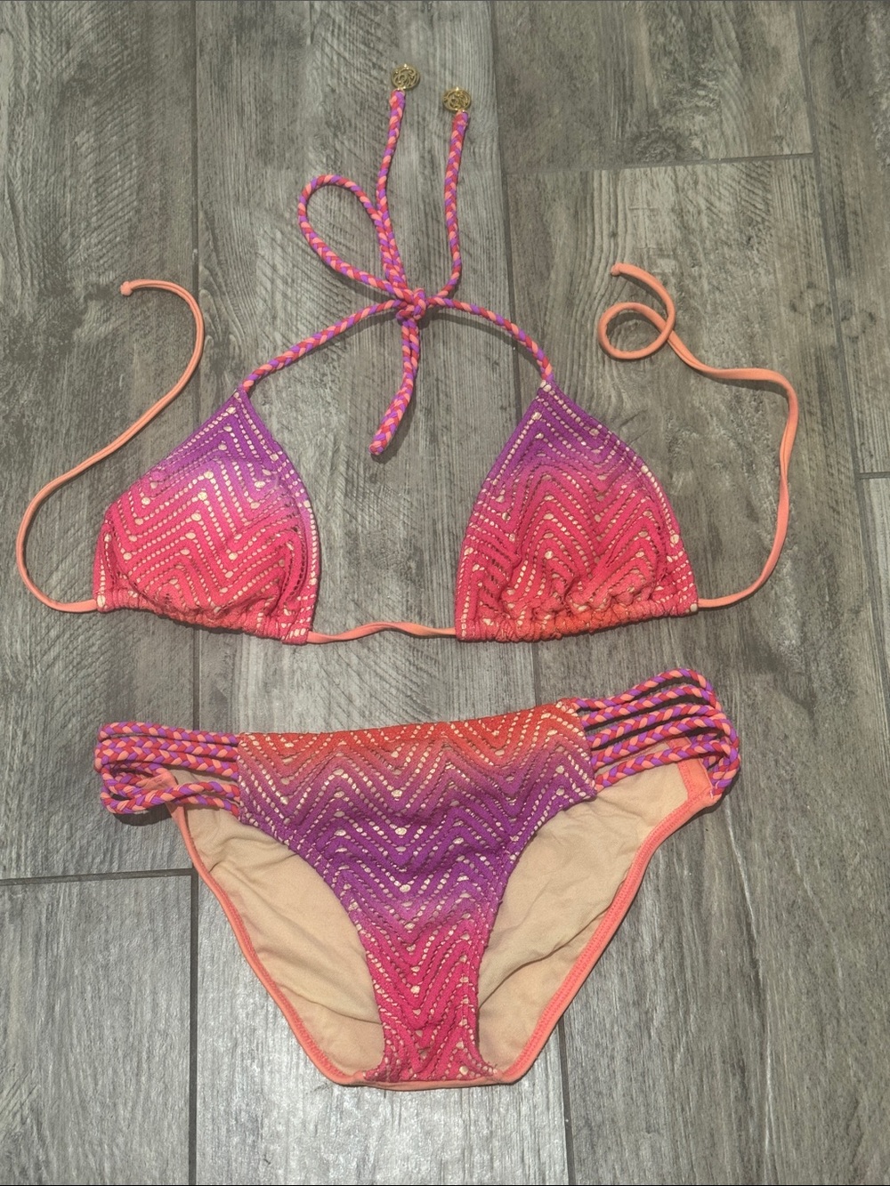 Luli Fama Pink and Purple Crochet Trim Bikini